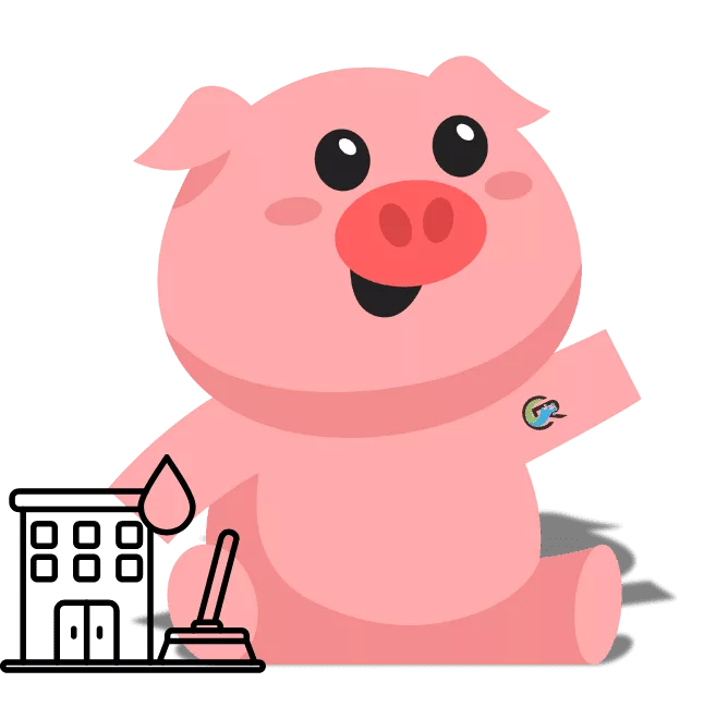 SqueakR pig with apartment cleaning icon.