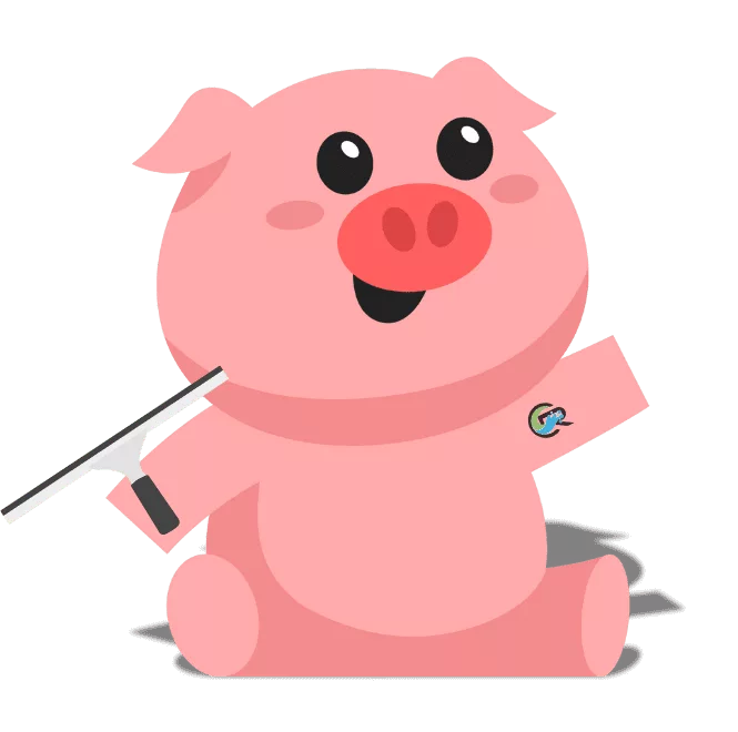 SqueakR pig with a squeegee. Window Cleaning Services