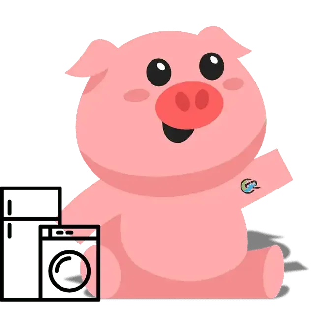 Squeeker with a washer and refrigerator next to him.