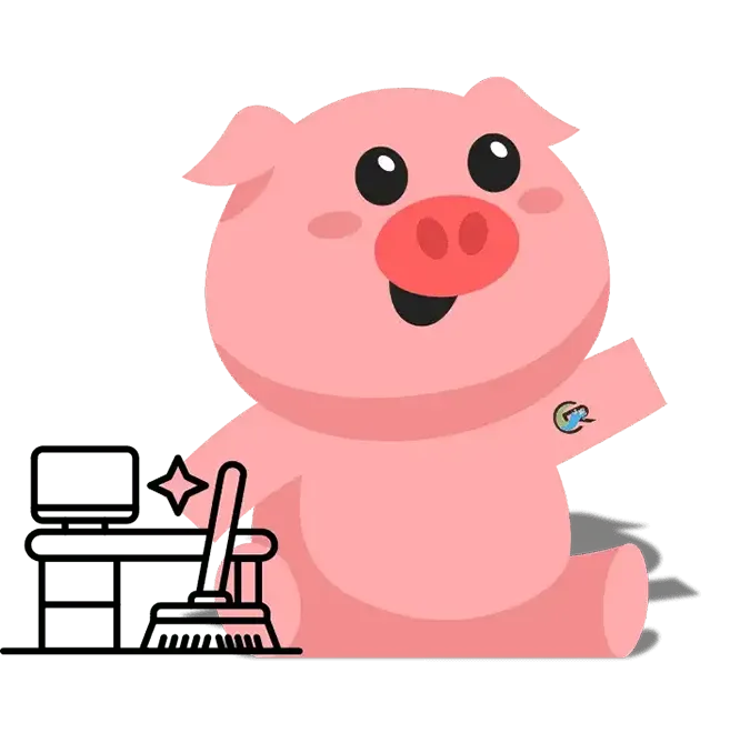 An office desk sitting next to squeeker